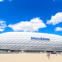 MUNICH, GERMANY - JULY 30, 2015: the football stadium Allianz Arena on Jul 30, 2015 in Munich, Germany. It designed by Herzog & de Meuron and ArupSport.