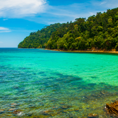 Beautiful landscape, view from the island of SAPI with views of the sea and the island of Gaia. Sabah, Malaysia.