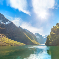 Panorama of Sognefjord in Norway in a sunny day