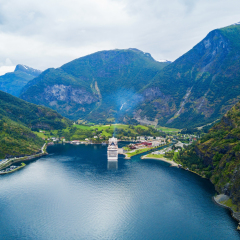 Flam is a village in Flamsdalen, at the Aurlandsfjord a branch of Sognefjord, municipality of Aurland, Norway.