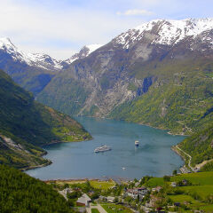 Norway impressive Geiranger village valley and Fjord by Ferry, Norwegian dramatic landscape, Scandinavia – Nordic Countries