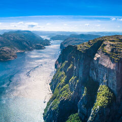 Preikestolen, Pulpit Rock, Lysefjorden, Norway. Panoramic view