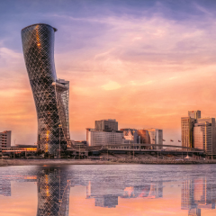 Abu Dhabi, UAE - 2017 - The Capital Gate known as leaning tower in Abu dhabi