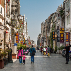 Beihai - China. JANUARY 20,2017. Beihai Old Street, iwith lots of century-old buildings, was built in 1883, 1.44 km long, 9 meters wide, arcade street full of Chinese and Western architecture.