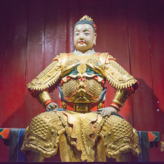 SICHUAN, CHINA - May 09 2016: Zhuge Shang Statue at Wuhouci Temple in Chengdu, Sichuan, China. Zhuge Shang (died 263) was a military officer of the state of Shu Han in the Three Kingdoms period.