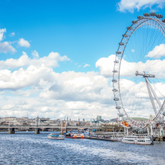 LONDON / ENGLAND - March 28, 2016 : The famous LONDON EYE on the rarely sunny day in LONDON.