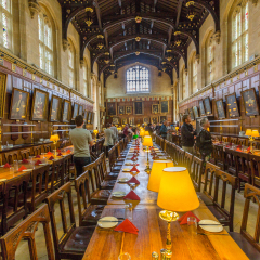 OXFORD, UK - JULY 19, 2015: The great hall of Christ Church, University of Oxford, England. It is the center of college life where academic community congregates to dine each day.