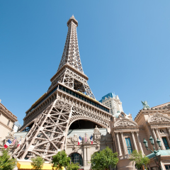 Replica Eiffel Tower in Las Vegas with clear blue sky