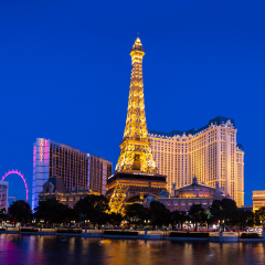 LAS VEGAS - Jan 06 : View of the strip on Jan 06 , 2017 in Las Vegas. The Las Vegas Strip is an approximately 4.2-mile stretch of Las Vegas Boulevard with  world famous hotels and casinos.