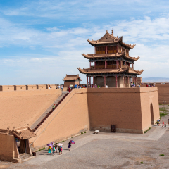 Jiayuguan, China - August 9, 2012: Chinese tourists at the Jiayuguan Fort, in the Gansu Province, China.
