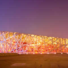 BEIJING - FEB 21: Beijing National Stadium, also known as the Bird's Nest, at dusk on February 21, 2012 in Beijing, China.The 2015 World Championships in Athletics will take place at this famous venue