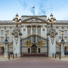 London, England. August, 2016. Full view of Buckingham Palace during sunrise.
