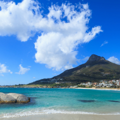 Beautiful Camps Bay Beach and Lion Head Mountain Chain, Cape Town, South Africa