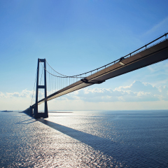 Big suspension bridge between Denmark and Sweden on Baltic sea