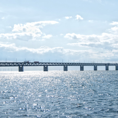 A panoramic image of the 'oresundsbron' the bridge that connects Sweden with Denmark and one of the longest of its kind in the world.
