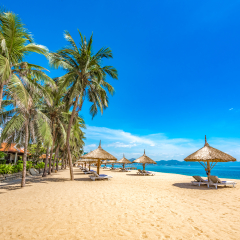 Southeast Asia, Vietnam, Nha Trang tropical coastal resort scenery