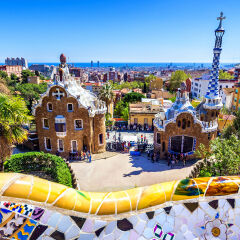 parc guell antoni gaudi barcelona mosaic bank bench