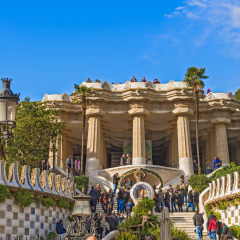 Barcelona, Spain - November 23: Entrance at the Guell Park in Barcelona, on November 23, 2013. One of the most visited sites in Barcelona, Spain, and it is UNESCO World Heritage Site. 