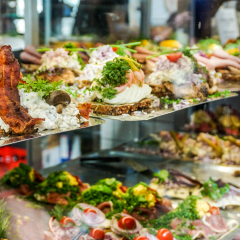 Smørrebrød, Danish open sandwiches, in a Copenhagen market