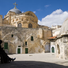 Church of the Holy Sepulchre and Ethiopian Orthodox monk
