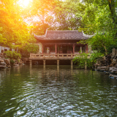 Yuyuan garden scenic sunset view in Shanghai, China