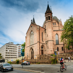 OSLO, NORWAY - JULY 31, 2014: Trefoldighetskirken - Holy Trinity Church at Akersgata Street