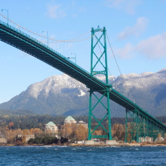 Built in the 1930s, Vancouver's Lions Gate Bridge spans across Burrard Inlet to the Northshore/Vancouver's Lions Gate Bridge/Lions Gate Bridge and Vancouver's Northshore.