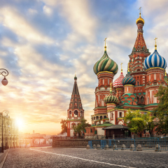 St. Basil's Cathedral on Red Square under the morning sky pearl