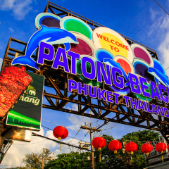 Patong Beach, Phuket / Thailand - 04/11/18: Dusk falls upon Bangla Road