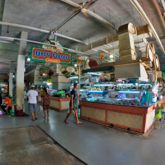 Patong, Thailand - May 1, 2015: Banzaan Market is a modern-looking Thai fresh market divided in zones: fruit and vegetable, meat, fish, dried food, cooking ingredients, flowers and take out food.