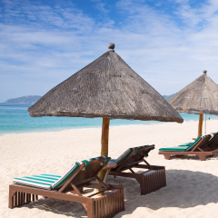 Seaside recliners in Yalong Bay, Sanya, Hainan Province