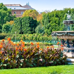 Picturesque scene in Volksgarten with fountain. Sunny spring view in Vienna, Austria, Europe.