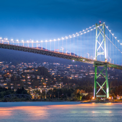 Lions Gate Bridge with North Vancouver in the Background seeing from Stanley Park at Vancouver British Columbia