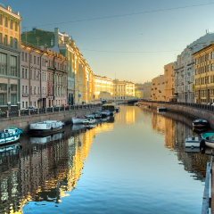 River channel with boats in Saint-Petersburg. Spring