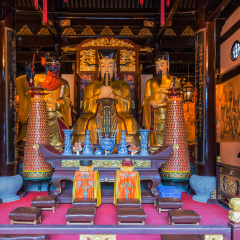 SHANGHAI - APRIL 7: statues in the city god temple Chenghuang Miao  at the city of Shanghai in China on april 7th, 2013