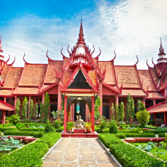PHNOM PENH, CAMBODIA - DEC 3, 2013: National Museum in Phnom Penh, Cambodia. Phnom Penh is the capital and largest city of Cambodia. Located on the banks of the Mekong River.