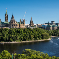 OTTAWA, ONTARIO / CANADA - JULY 29 2017: PARLIAMENT HILLS VIEW. OTTAWA RIVER.