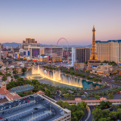 Aerial view of Las Vegas strip in Nevada as seen at night  USA