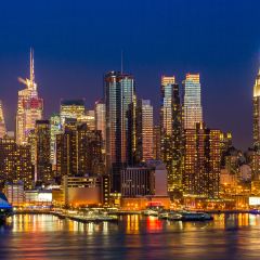New York City Manhattan midtown buildings skyline at night