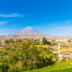 View of the Misty Volcano in Arequipa, Peru, South America