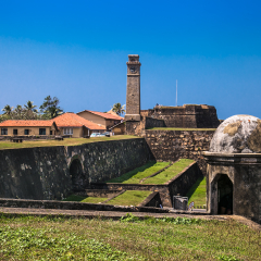 The clock tower in Fort Gale at Sri Lanka. Horizontal orientation