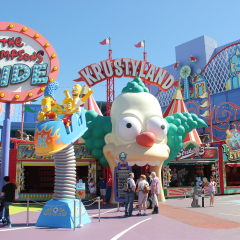 Los Angeles, California, USA - March 12, 2015: The Simpsons Ride, located on upper lot of Universal Studios Hollywood, is a family friendly simulator adventure through Springfield.