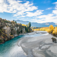 Beautiful view from the Historic Bridge over Shotover River in Arrowtown, New Zealand.