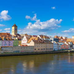 Riverside of the Danube river in Regensburg, Germany