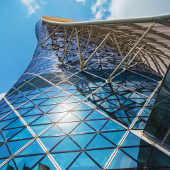 ABU DHABI, UAE - NOVEMBER 5: The Capital Gate Tower on the November 5, 2013 in Abu Dhabi, This is certified as the World's Furthest Leaning Manmade in the world.