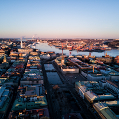 Aerial drone photo -Beautiful cityscape of Gothenburg Sweden at sunrise