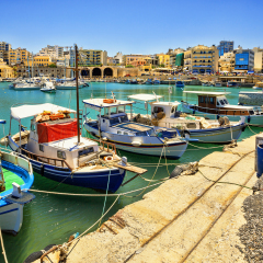 Boats in the old port of Heraklion. Crete, Greece. Fishing schooners.
