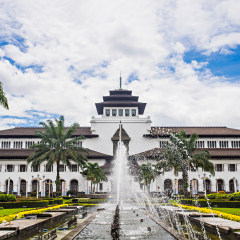 Bandung, Indonesia (01/2019) : View of Gedung Sate, an Old Historical building with art deco style. Nowadays it is become a Governor Office,  icon and landmark of Bandung, West Java, Indonesia.