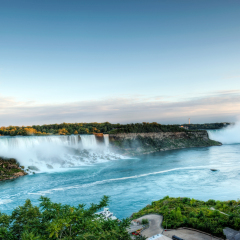 Panoramic view on American and Canadian Falls at Niagara