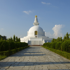 Lumbini, Nepal-September 17, 2013: Lumbini Peace Pagoda